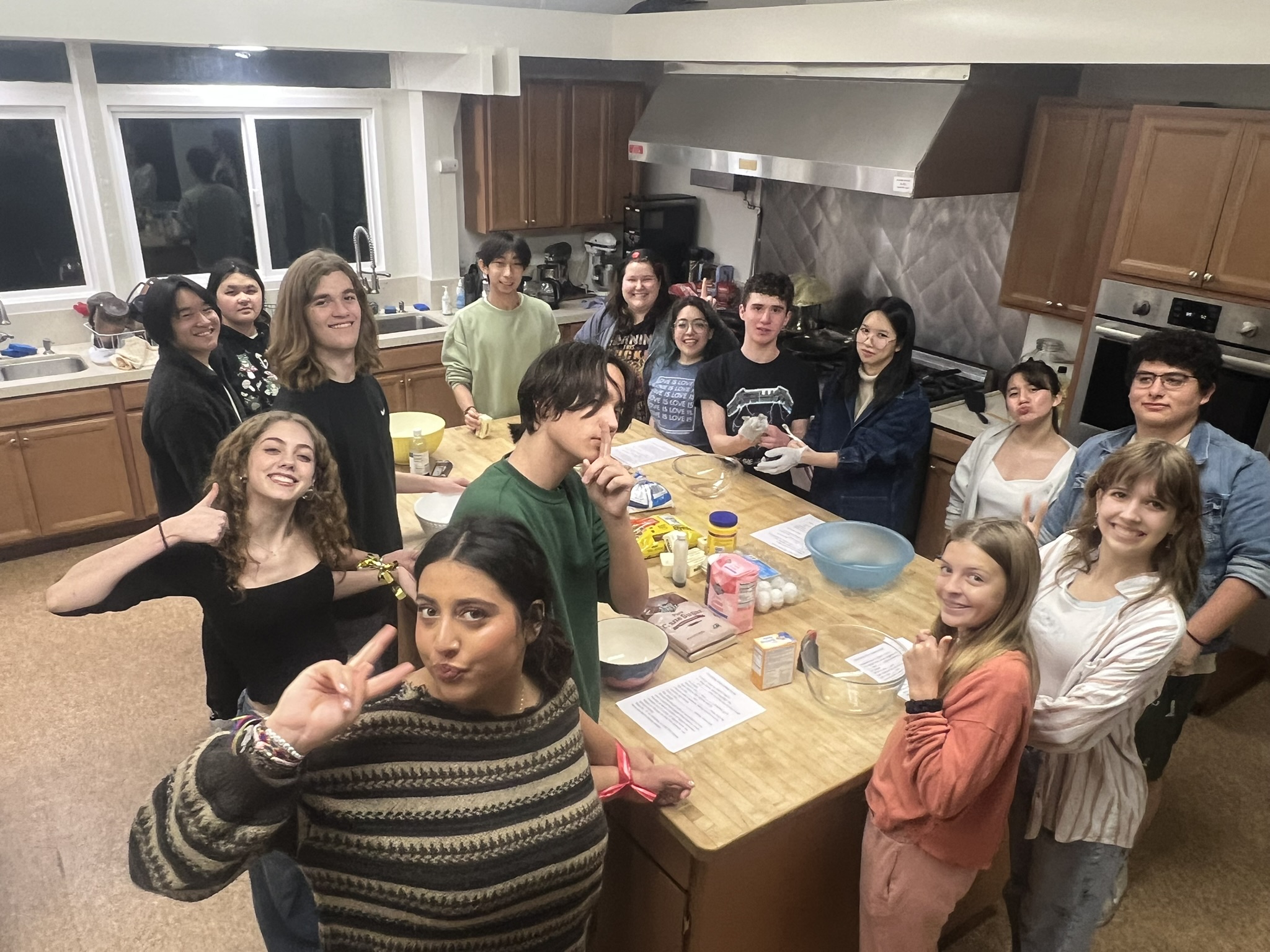 Youth group selfie in kitchen